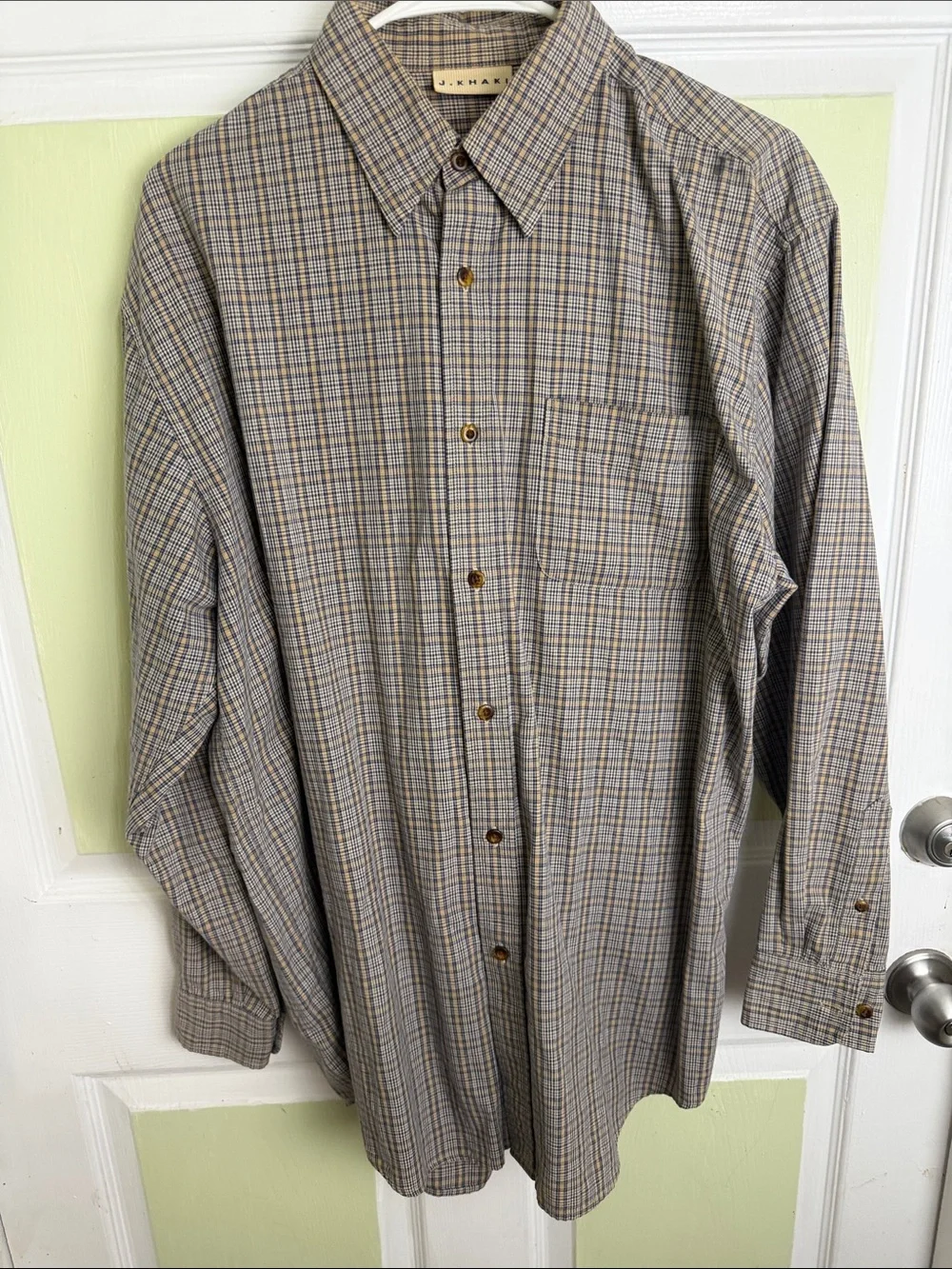 J. Khaki Men's Blue and Tan Plaid Button-Up Shirt